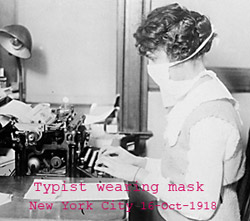 Typist wearing mask, New York 1918